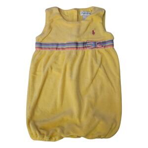 Baby Girl's Ralph Lauren Terry Cloth Sleeveless Romper Yellow w/ Striped Band 6M